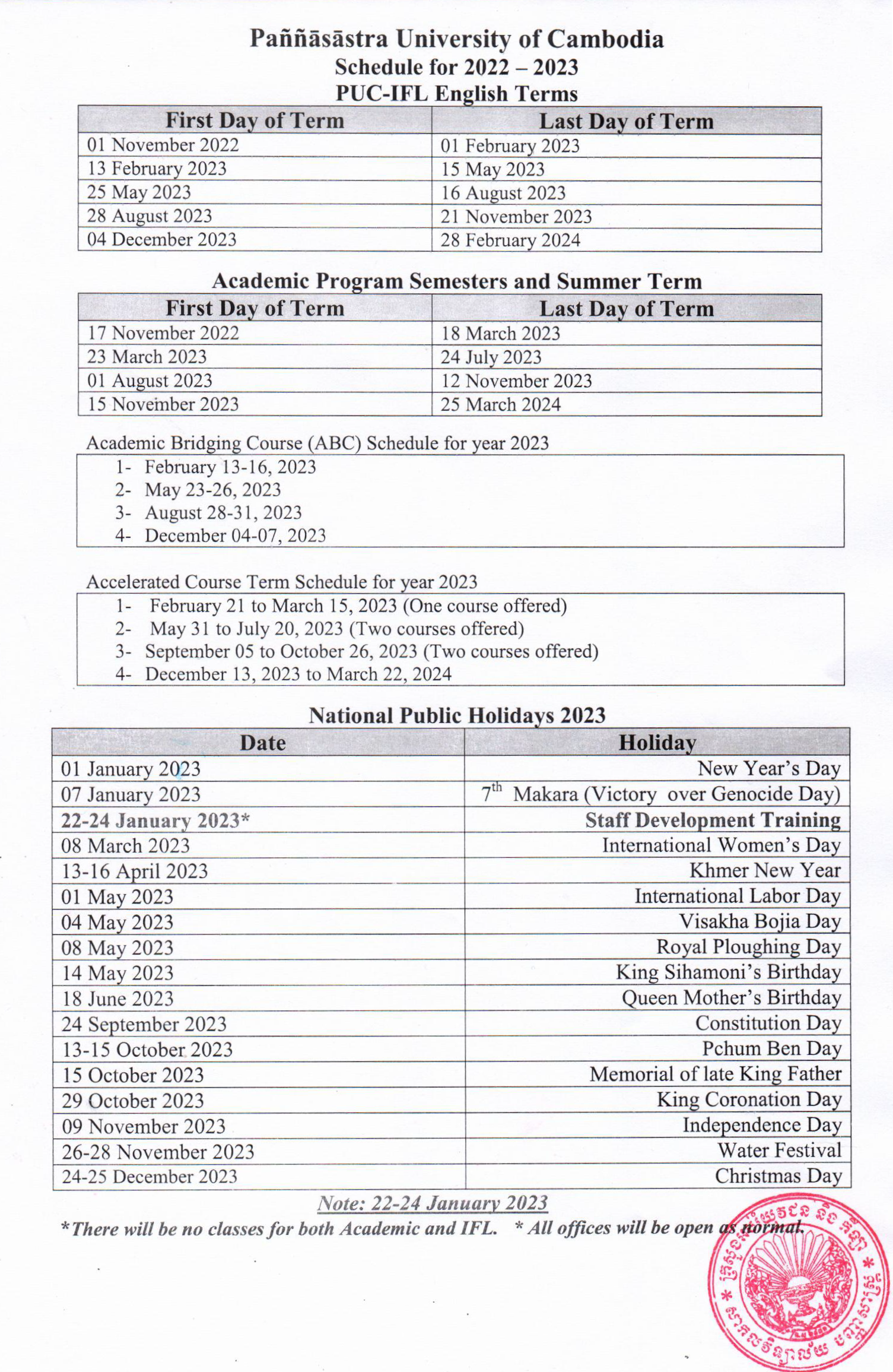 Academic Calendar